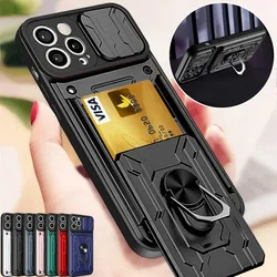 Luxury Shockproof Case For iPhone 17 16 15 14 13 Pro Max 12 11 XR X 8 7 Plus SE2/SE3 Rotation Metal Ring Stand And Card Slot