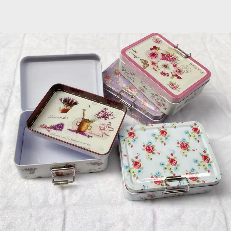 New Portable Double-Layer Vintage Flower Pull Button Jewelry Storage Tin Box Small Coin Earrings Candy Organizer Case Home Decor