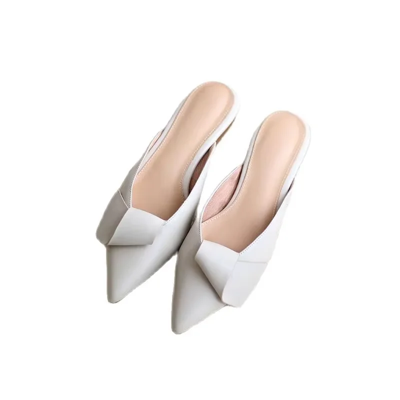 

Flat Shoes Woman Slip On Cow Leather Mules Female Muller Shoes Pointed Toe Slides Korea Style Handmade Ladies Flats Size 44