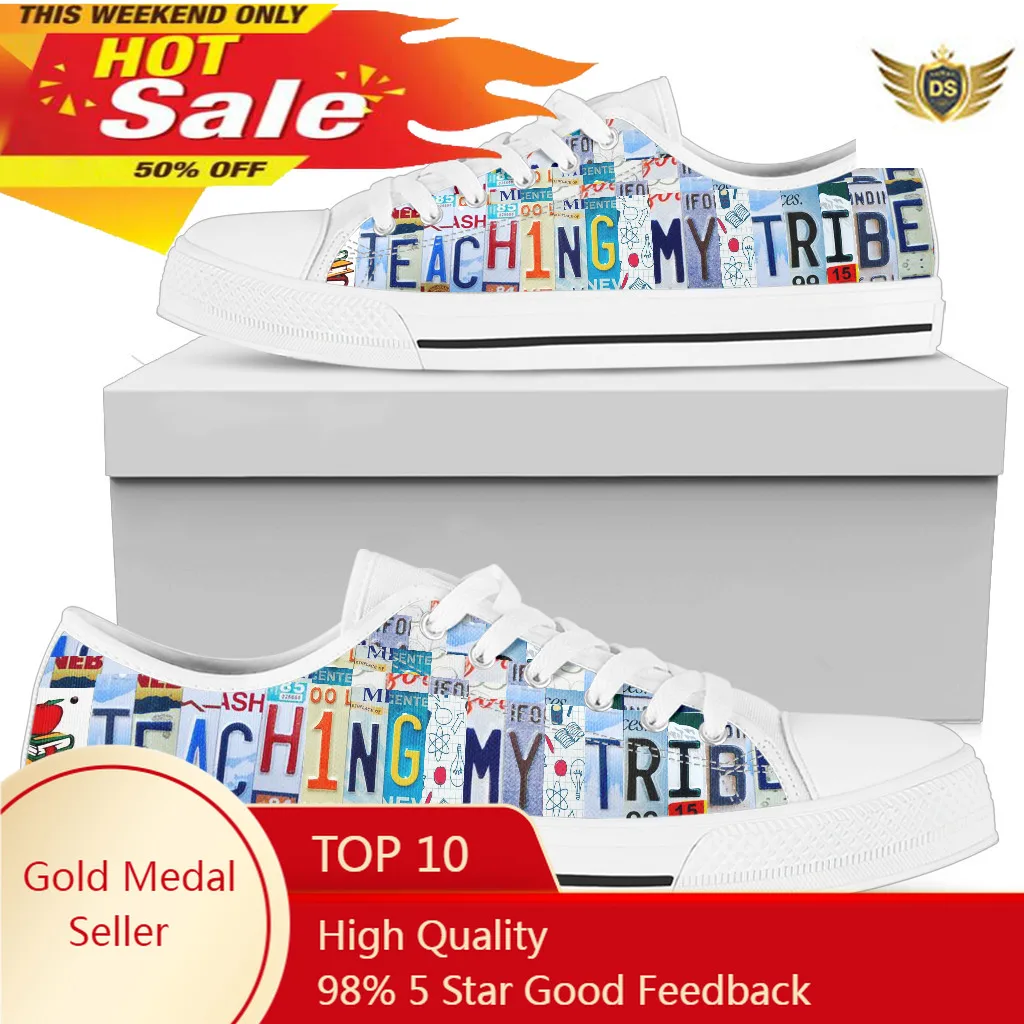 

Large Size Women Canvas Shoes Teaching My Tribe Unisex Women's Flat Sneakers Comfort Low-top Vulcanized Walking Footwear