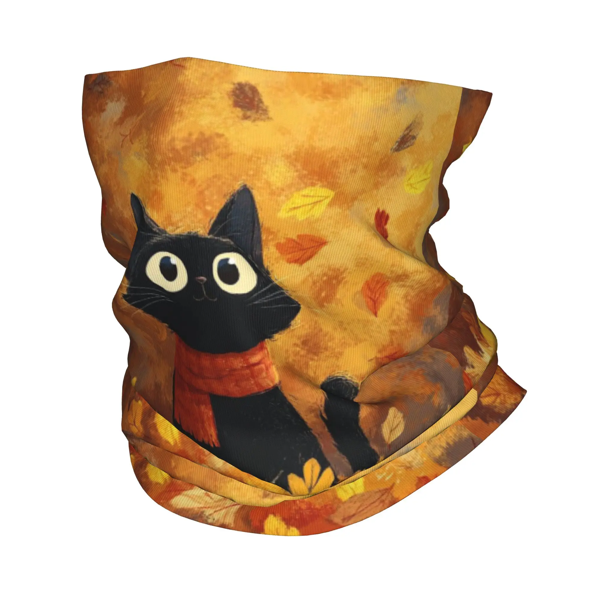 Cartoon Black Cat Fall Leaves Bandana Neck Gaiter Printed Wrap Mask Scarf Multi-use Cycling Scarf Cycling For Men Women Adult