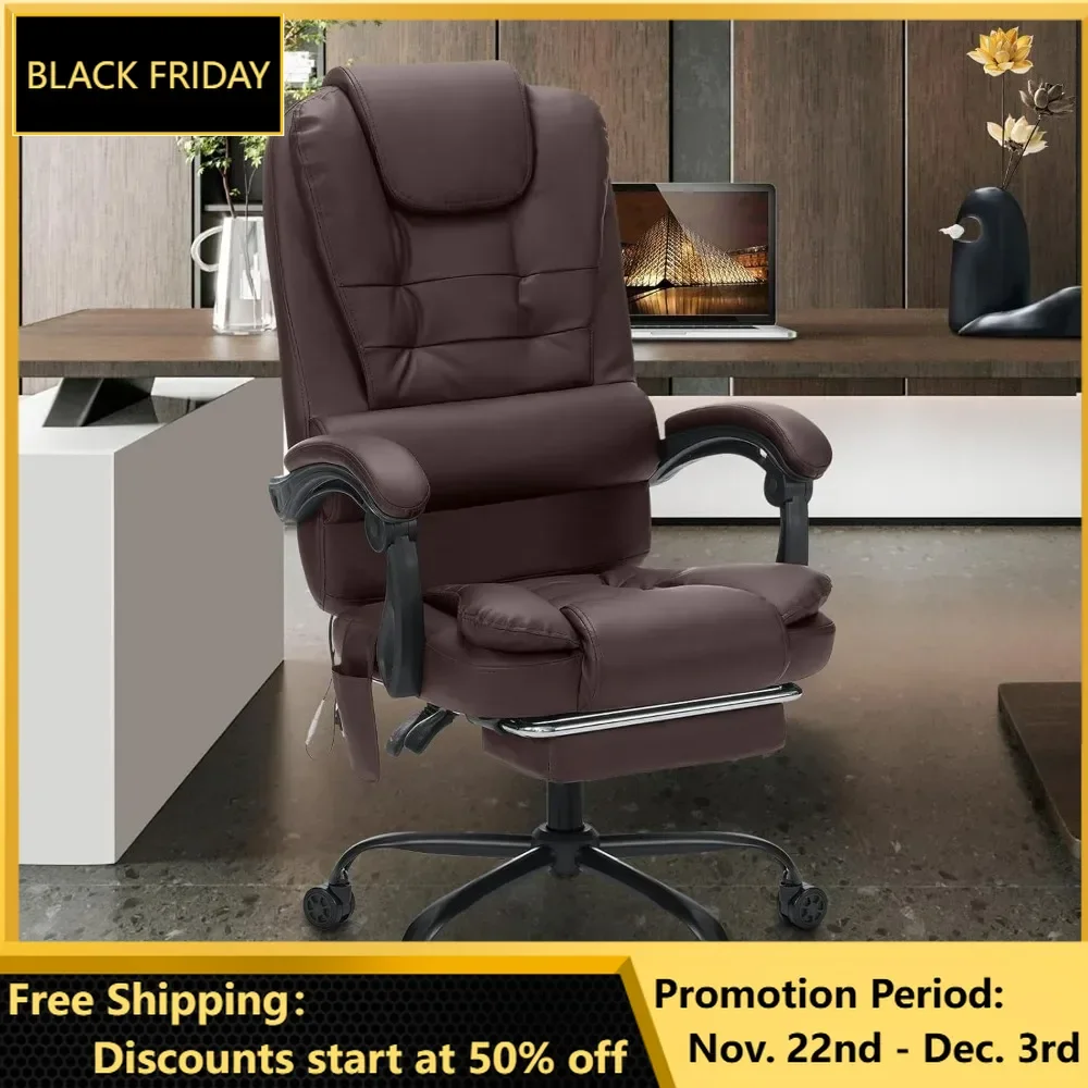 Office Chair, Massage Reclining Office Chair with Footrest High Back Ergonomic Computer Desk Chairs Soft Leather, Chairs Office