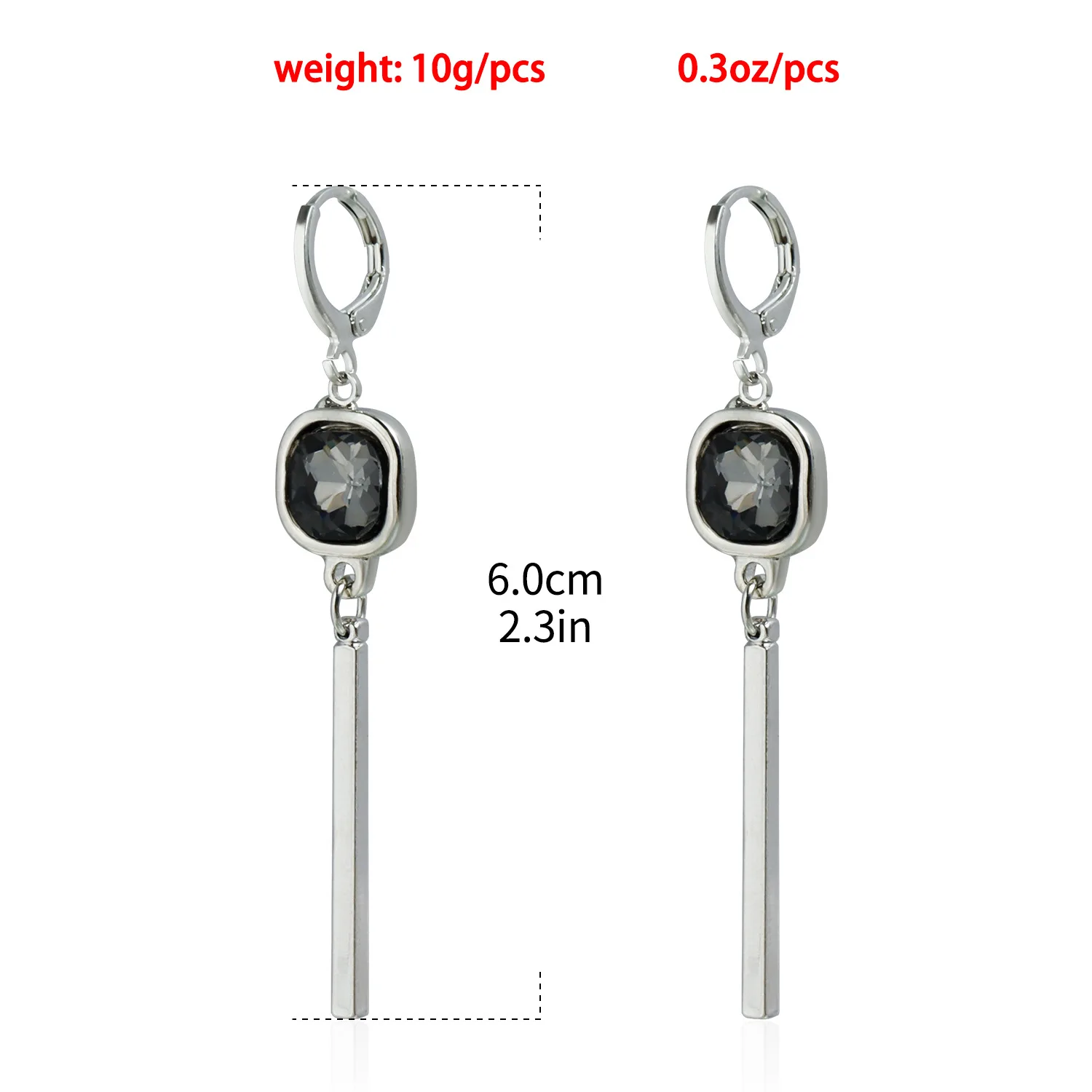 Modern Black Crystal Bar Drop Hoop Earrings Stainless Steel Fashion Earrings Jewelry for Women Elegant Daily Party Accessories