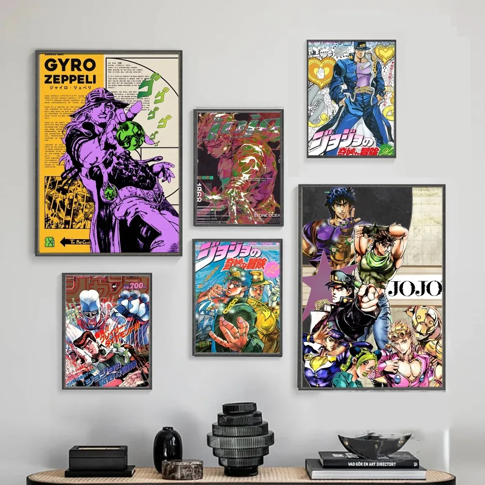 Póster Retro de JoJo Bizarre Adventure de Anime, carteles adhesivos, pegatina de papel impermeable, decoración del hogar para cafetería y Bar