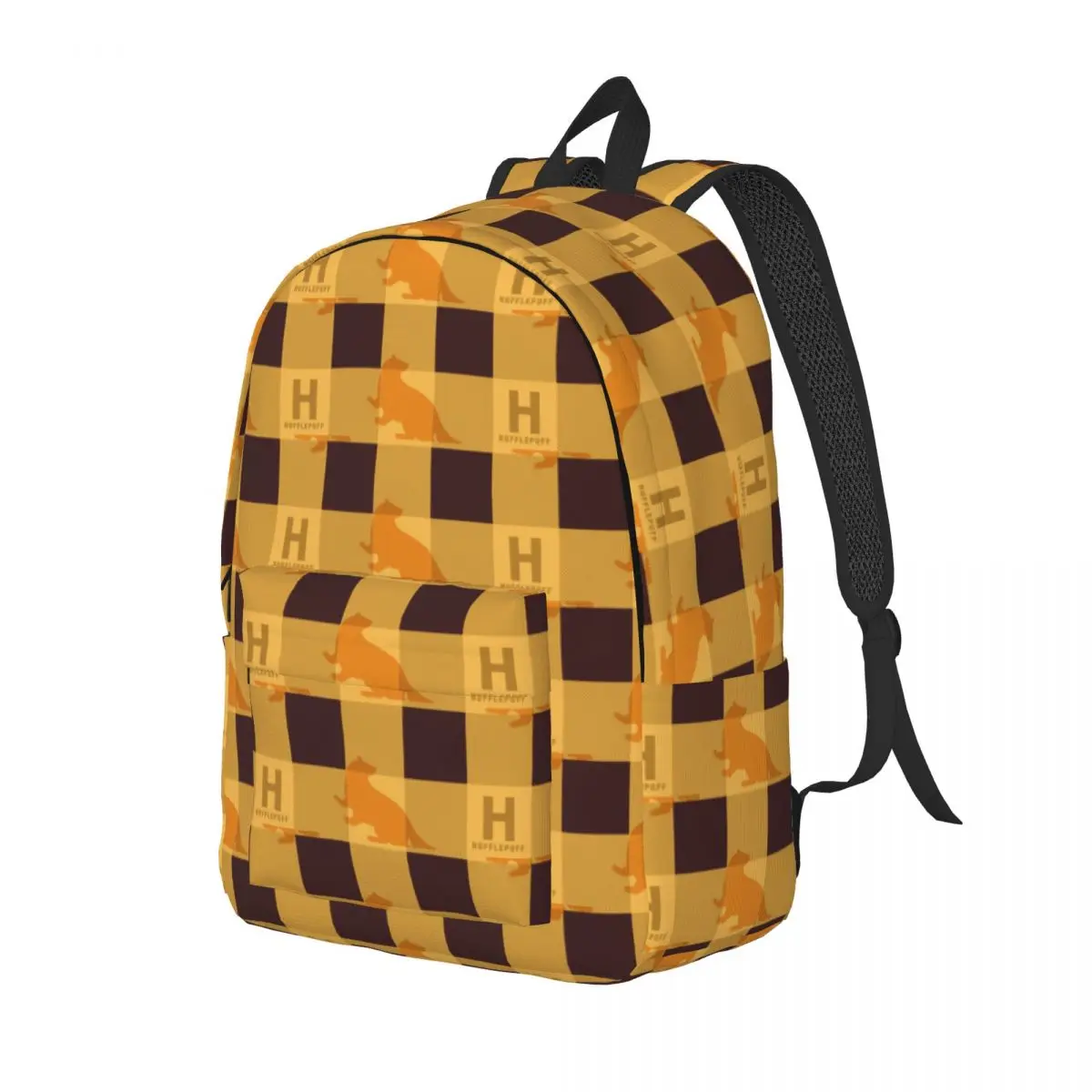 Potters HUFFLEPUFF Check Plaid Pattern Fashion Backpack Sports High School Business Daypack for Men Women College Shoulder Bag