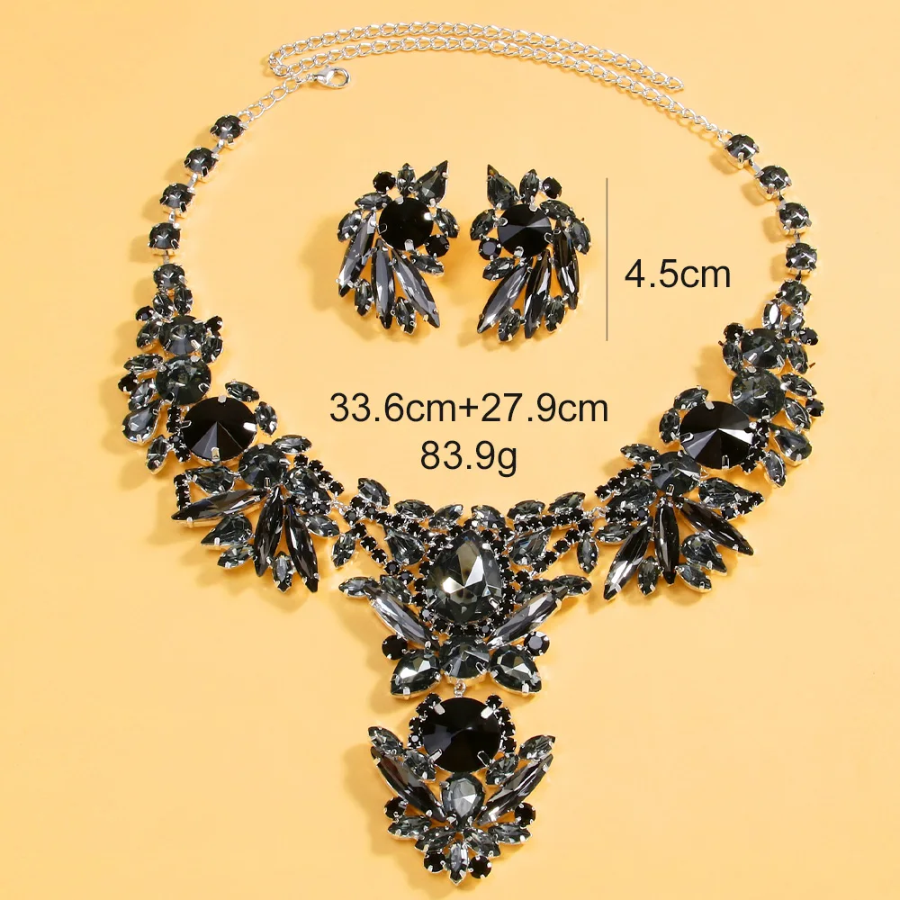 Stonefans Black Dubai Jewelry Set Necklace African Luxury Statement Men Gift Choker Bride Prom Wedding Necklace and Earring Set