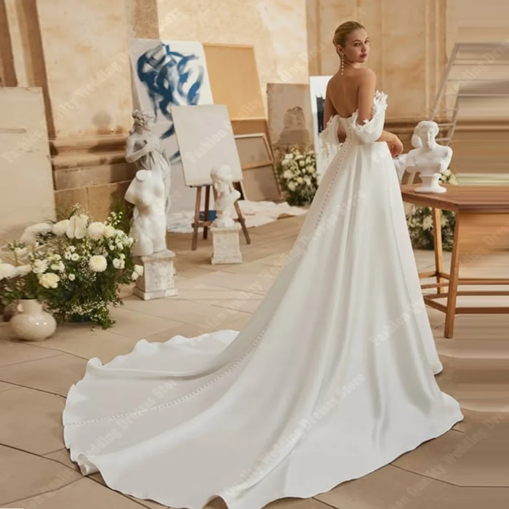 Beautiful Lace Print Women Wedding Dresses Sexy Sleevelss Vintage Bridal Gowns Shining Decal Design Vestidos De Novia Customized