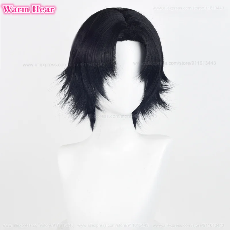 Baru! Chromllo Lucilfer Wig sintetis Anime pendek 30cm, Wig Cosplay hitam tahan panas, Wig pesta Halloween + topi Wig Gratis