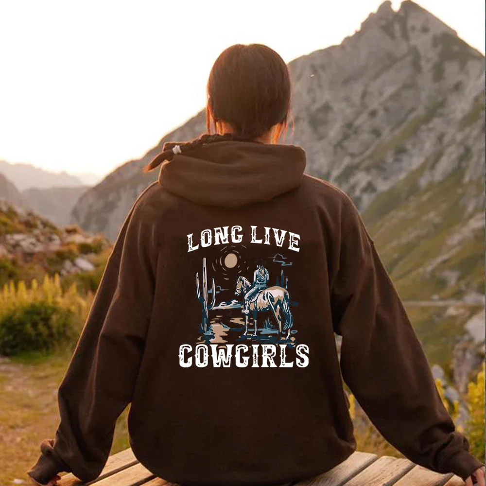 Long live Cowboy Girl Hoodie Western Desert Hoodie Sportswear Cactus Scene Cowboy Country Life Hoodie Country Girl Fashion Hoodi