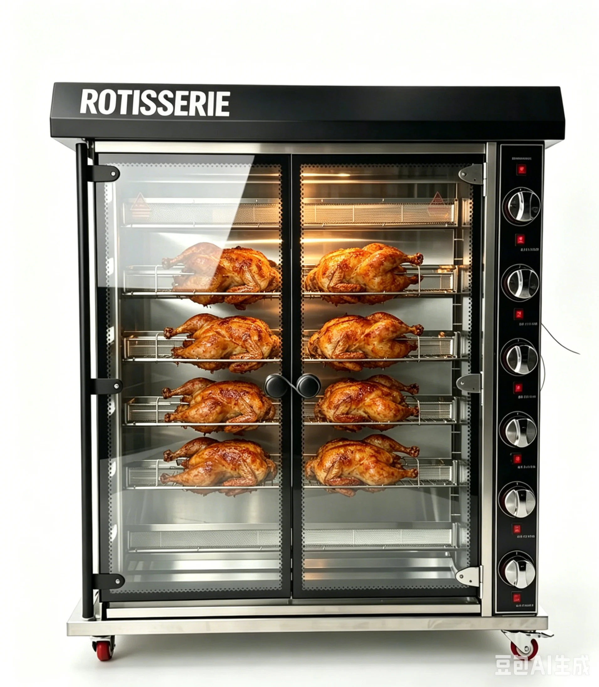 Factory Direct Commercial 6 Rod Gas Rotisserie Chicken Oven Double Transparent Glass Display Door Gas Roasting Machine
