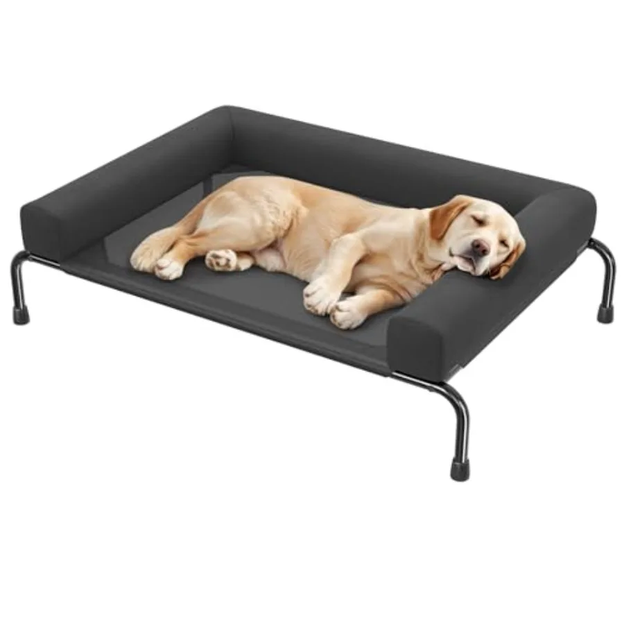 

Elevated Dog Bed for Large Dogs Cooling Raised Pet Cot with Breathable Mesh and Bolsters Removable and Waterproof Outdoor Indoo
