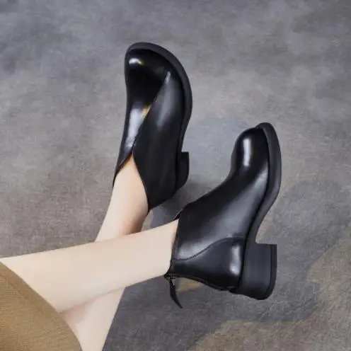 جلد طبيعي تشيلسي الأحذية الأحذية ort أنبوب الخلفي زيبر ثي كعب الخصم رمز صغير جلد العجل أحذية الشتاء Thie #4