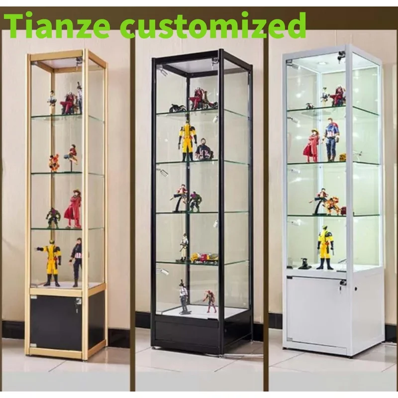 (customized)Cheap Toys Showcase Upright Retail Showcase with LED Light Boutique Lockable Glass Display Cabinet Showcase