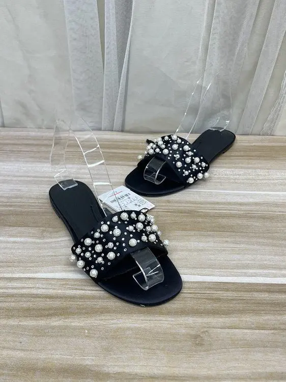 

Модные женские сандалии-шлепанцы с круглым носком, украшенные цветными стразами, для повседневной носки на улице, с открытым носком, удобные, на резиновой подошве.