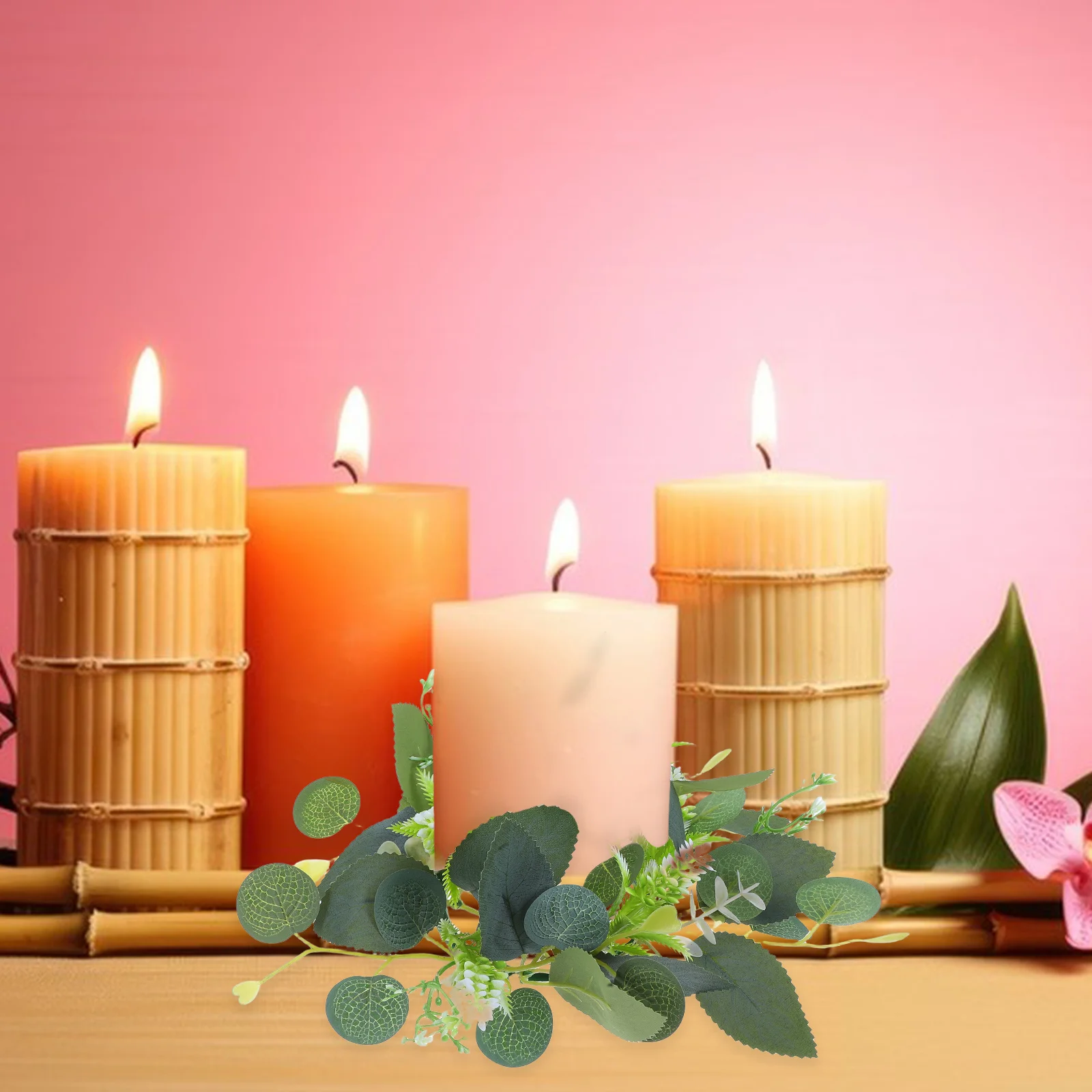 

Artificial Eucalyptus Greenery Ring Wreath Small Flower Spring Wedding Easter Christmas Table Centerpiece Decoration