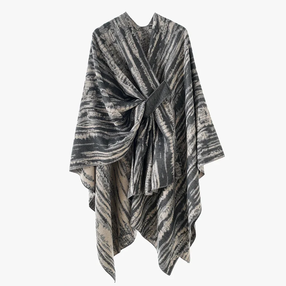 Street Style Retro Zebra Print Tassel Hem Warm Shawl Cocoon Cross Border TEMU New Arrival Winter Warmth Fashion Accessories