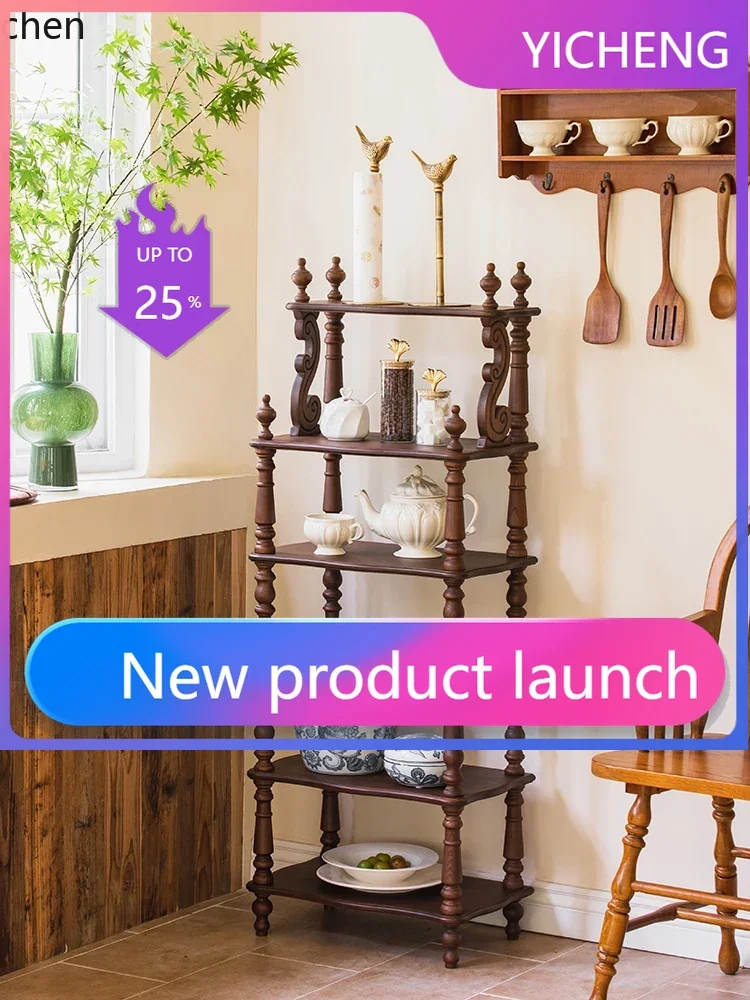 

LYY Retro Solid Wood Storage Rack Multi-layer Organizer Light Luxury Vintage Layered Display Cabinet