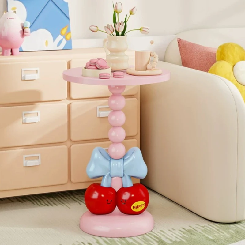 Cherry Bow Round Coffee Table, Cream Style Corner Stand, Creative Side Shelf for Sofa, High Beauty Living Room End Desk