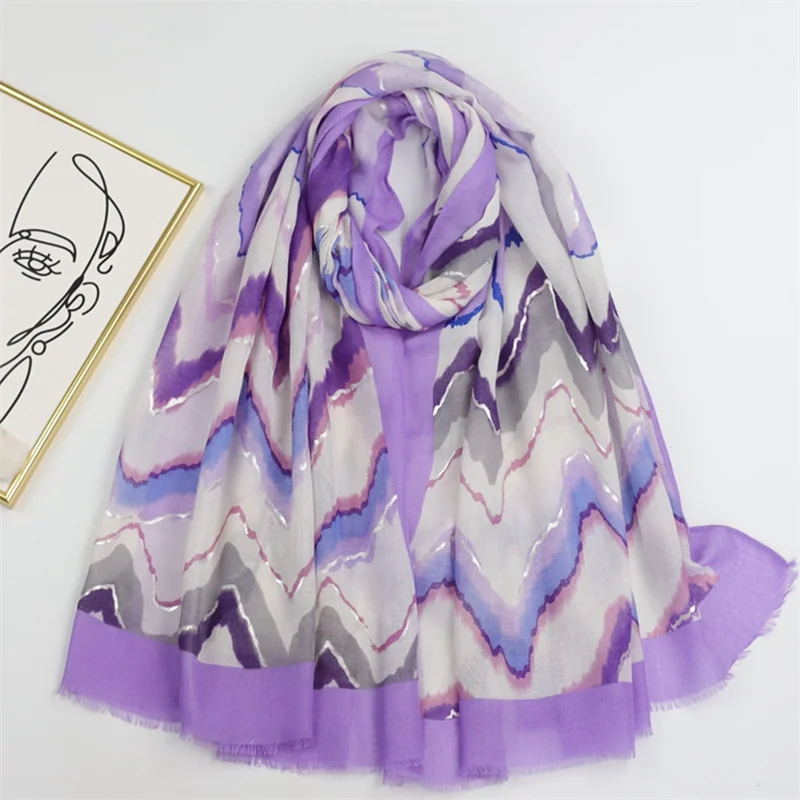 

2023 Luxury Brand Cotton Viscose Scarf Women Shimmer Wave Striped Fringe Shawls and Wraps Echarpe Pashmina Bufandas 180*90Cm