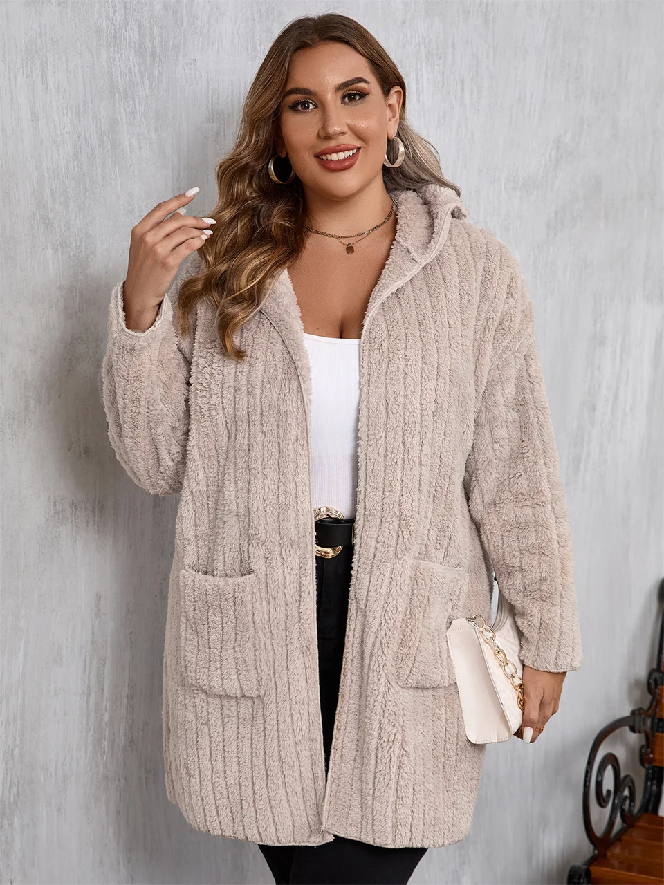 Gibsie plus size outono inverno casual frente aberta casaco longo moda feminina manga longa solta com capuz cardigan jaqueta com bolsos