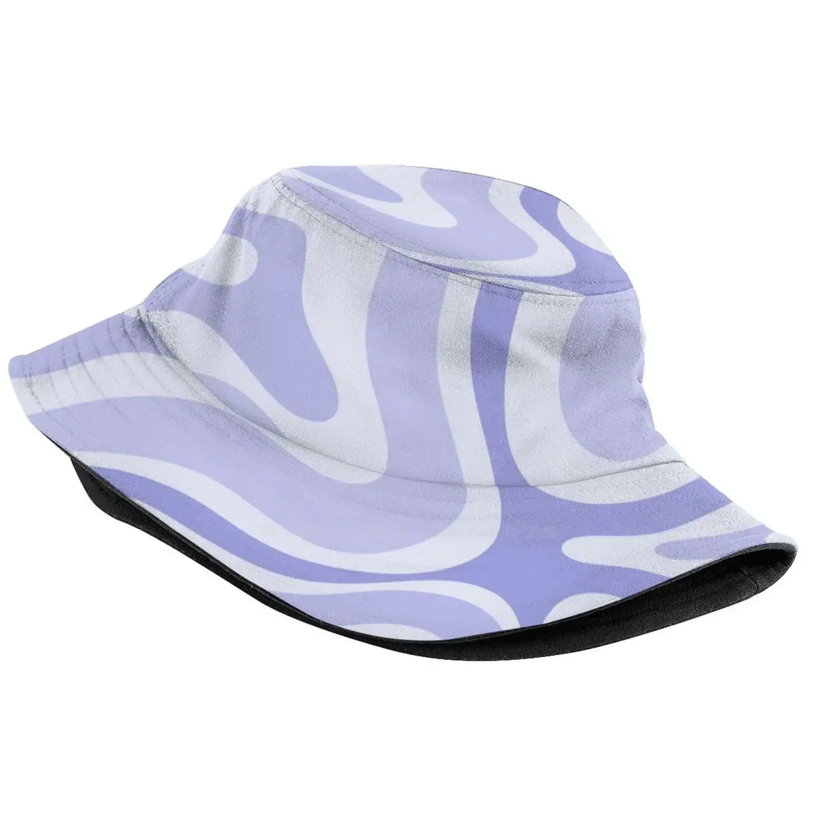 Modern Retro Liquid Swirl Abstract In Light Lavender Korean Ladies Outdoor Sun Hat Bucket Cap Pattern Groovy Retro