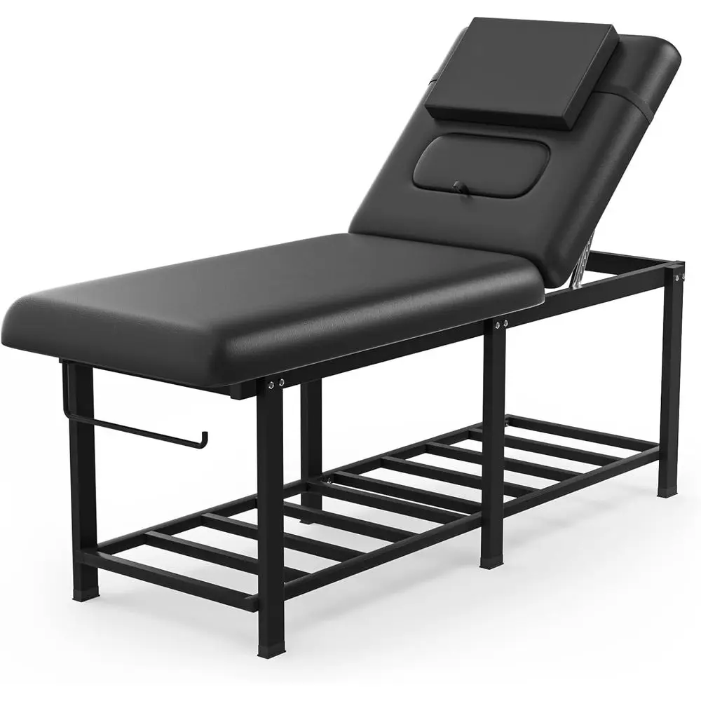 

Черный сверхмощный массажный стол со спинкой, отделением для хранения и съемным подголовником, 24,4 x 70