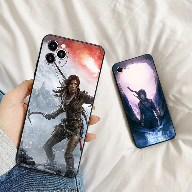 Silicone Black Phone Cases for iphone 16 Pro Max 7 8 14 15 Plus SE XR 11 12 13 Mini 15Pro Tomb Raider Lara Croft Soft Cover