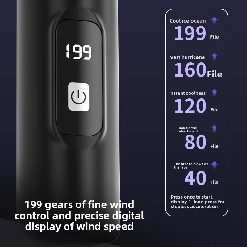 Lipstick-shaped handheld high-speed turbo mini pocket portable folding 199-speed USB outdoor digital display hanging neck fan