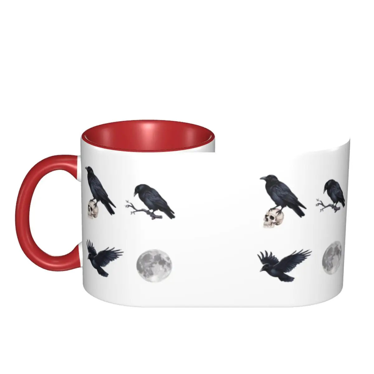 Trendy Black Raven Crow ,skull And Moon Pack Mug Funny Ceramic Coffee Cups Tea Mugs Milk Cup Drinkware Gift Friends DIY Custom