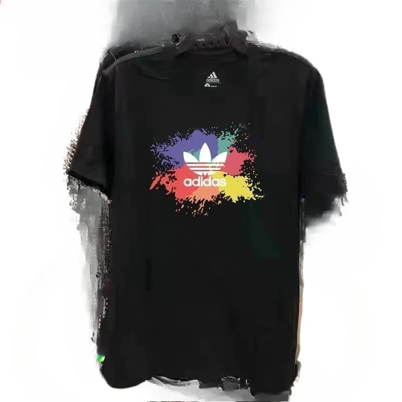 

Винтажные футболки Adidas Originals Clover, гендерно-нейтральные, бежевый/черный, с градиентом цвета, с логотипом, всплеск чернил, обычный стиль, S-XXXL