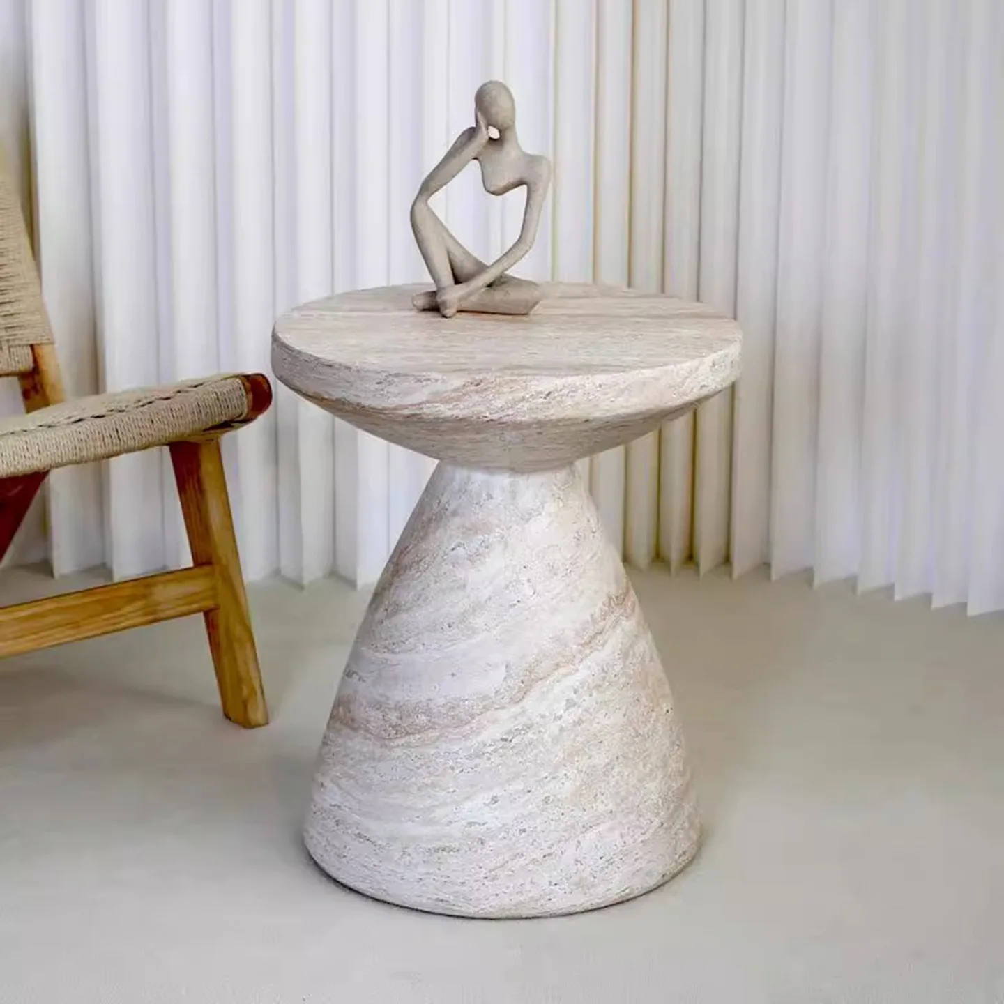 Nordic designer imitation travertine sofa side few B & B hotel art small round table villa living room meetingsmall coffee table