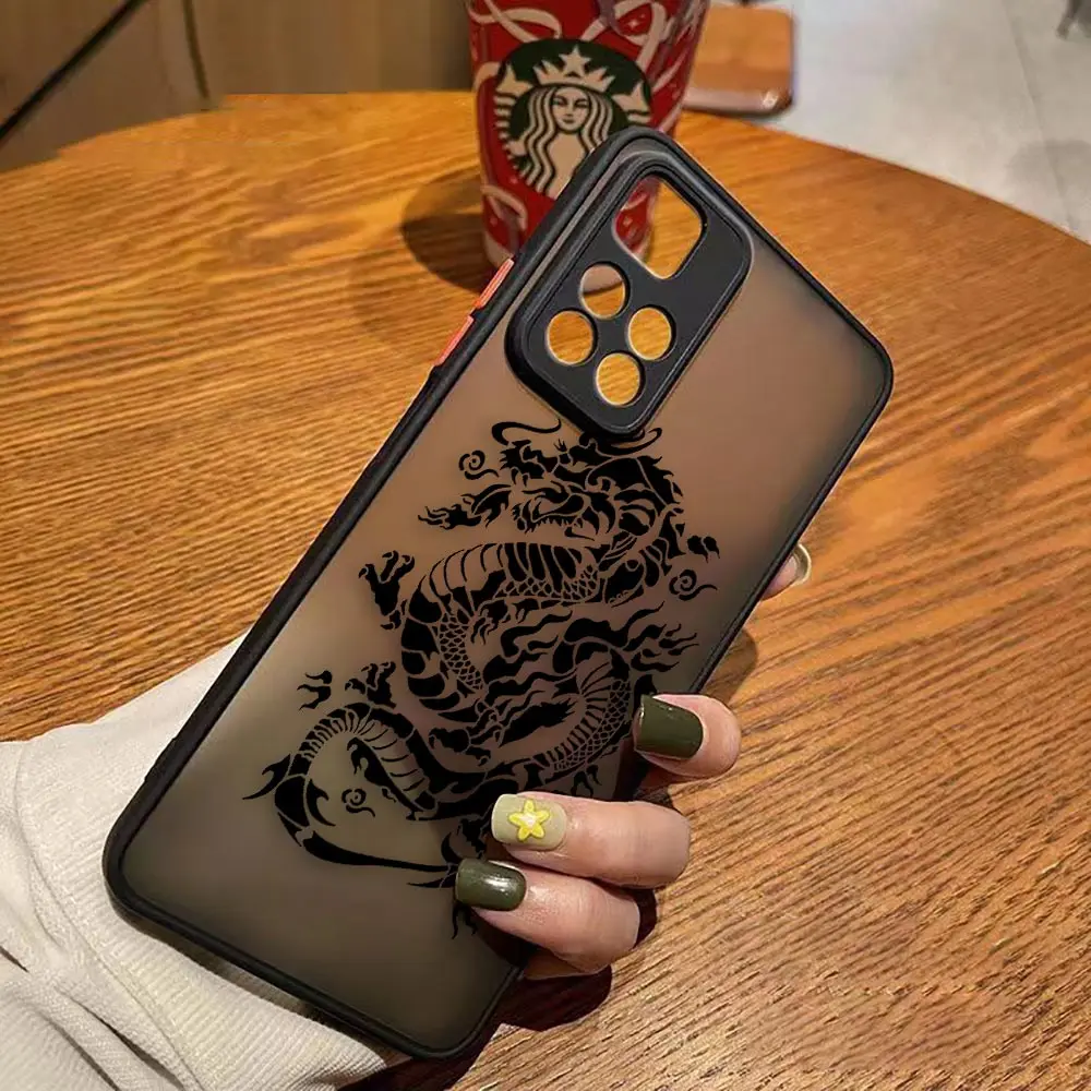 Matte Phone Case for Redmi NOTE 12S 12 11 10 11S 10S 9 9S 9T 8 7 6 5 PRO PLUS 4G 5G Case Funda Shell Line Drawing Chinese Dragon