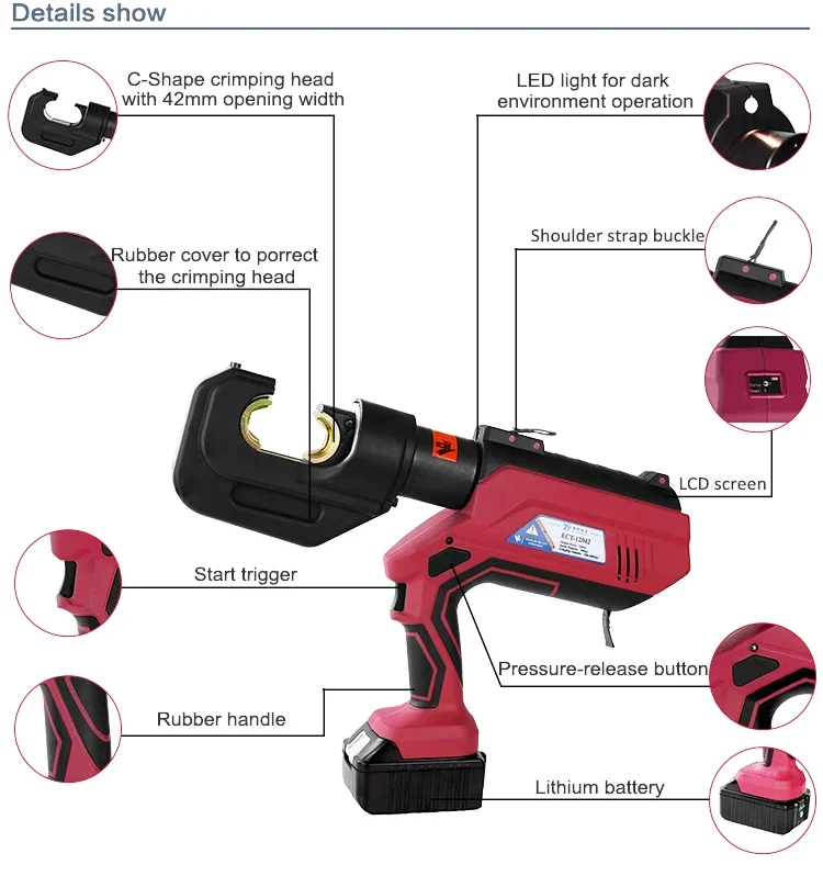 ECT-12042 700bar Battery Cu50-400mm2 Hydraulic Cable Crimper Connector Copper Cordless Electric Crimping Tool