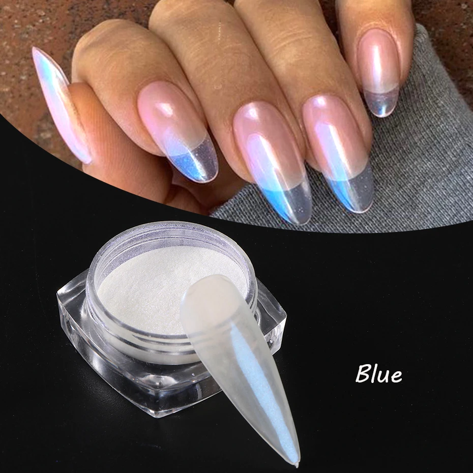 Mondlicht Perlweiß Nagelglitzer Chrom Aurora Weiß Reibepuder Muschelspiegel Pigment Nagelkunst Zubehör Dekoration