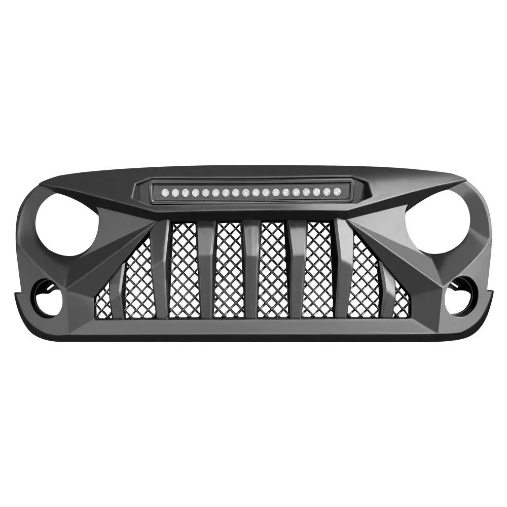 

New Design Mesh Front Grille With LED Bar Lights For Jeep Wrangler JK 07+ Accessories