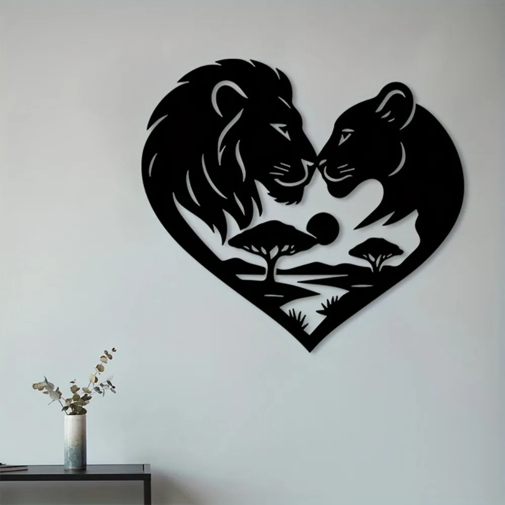 Brand Lion Couple Iron Wall Art Metal Heart Decor Romantic Animal Sculpture For Home Garden Room Animal Lover Gift