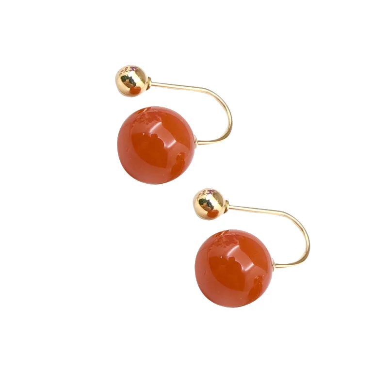 

Серьги-гвоздики Shilovem из желтого золота 18 карат с агатом, новый подарок на день рождения, Рождество, модная оптовая продажа, женские серьги 8 мм Yze8-8.5867Nh