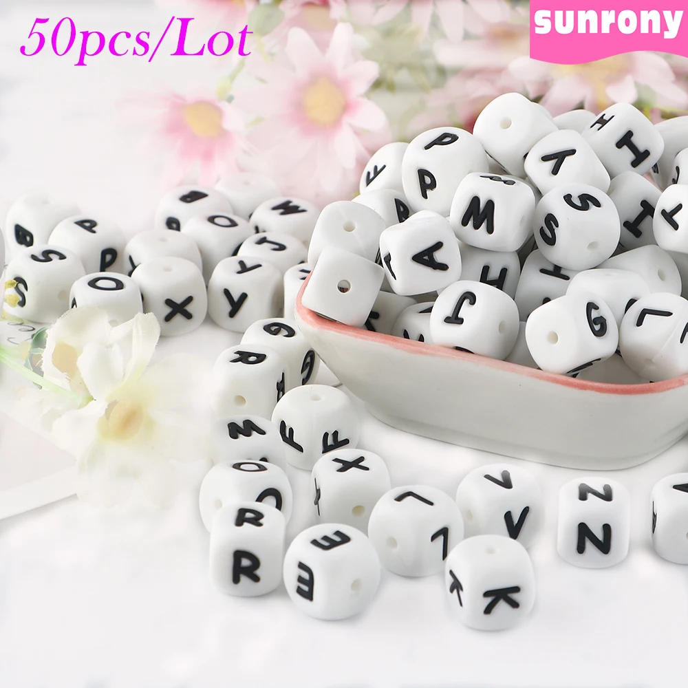 Sunrony 50pcs English Silicone Letters Beads 12mm Alphabet Bead For Jewelry Making DIY Bracelets Necklace Jewelry Accessories