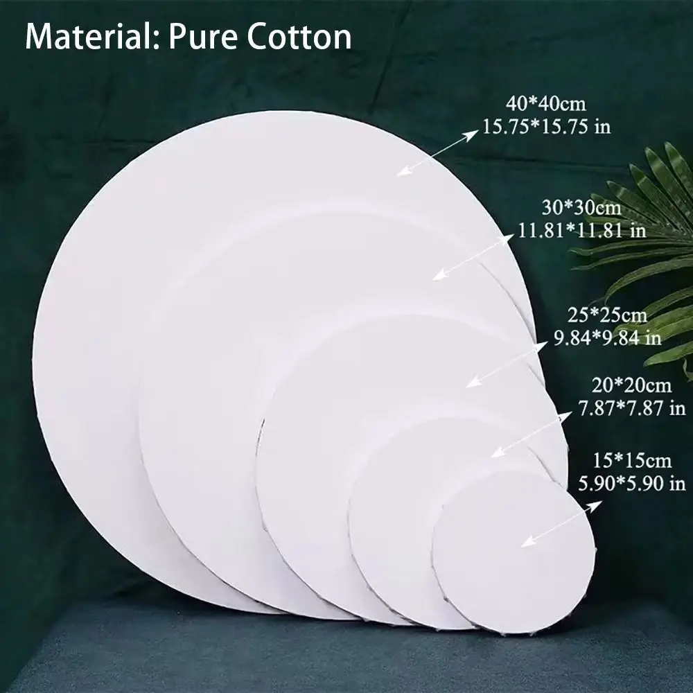 1Pcs Stretched Canvas Frame Round Painting Canvas Pure Cotton Watercolor Oil Board Drawing Panels Art Supply Blank