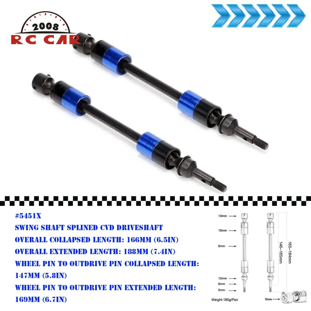 

Hard Steel #5451X Splined Swing Axles CVD Driveshaft for RC CAR 1/10 Traxxas E-Revo Summit Revo 3.3 E-MAXX T-MAXX Acessorios