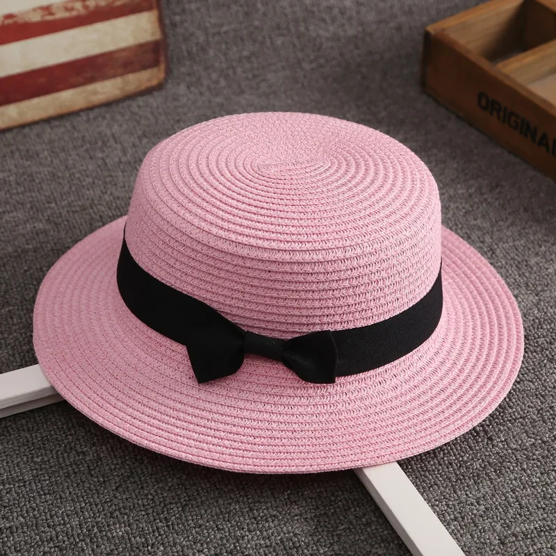 Flat Hat Women\'s Summer Vacation Beach Panama Straw Hat, French Beach Hat, Straw Woven Sun Shading and Sun Protection Gift Hat