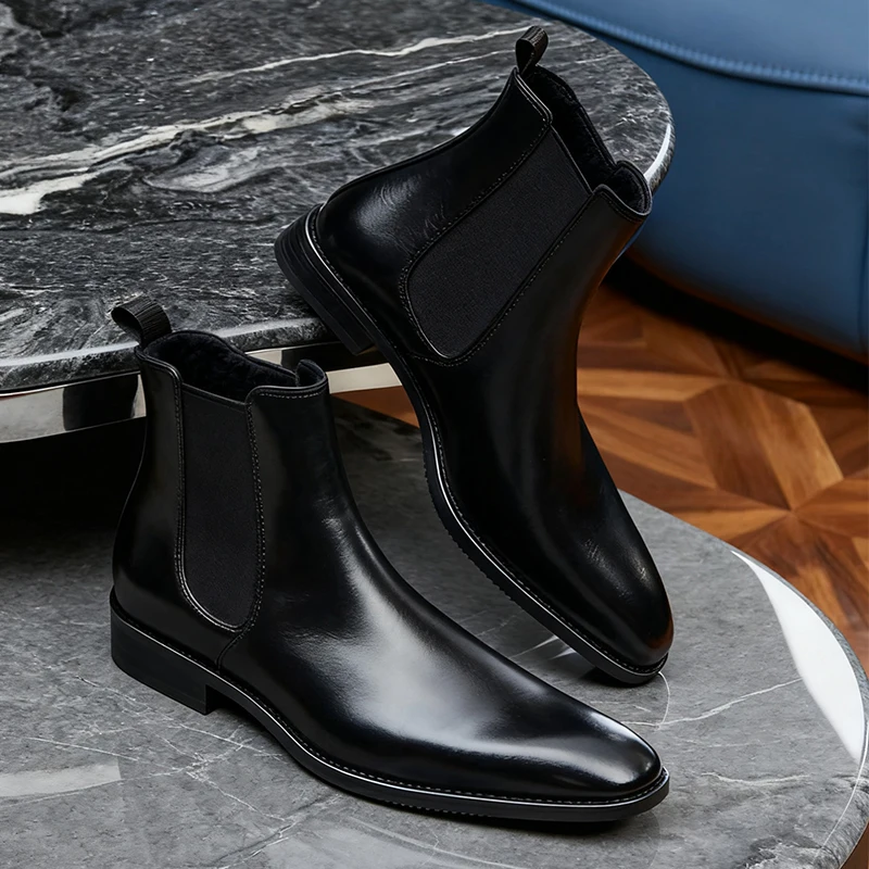 

Men Fashion High Top Boots PU Solid Color Low Heel Comfortable Breathable Anti Slip Wear Resistant Men Ankle Boots