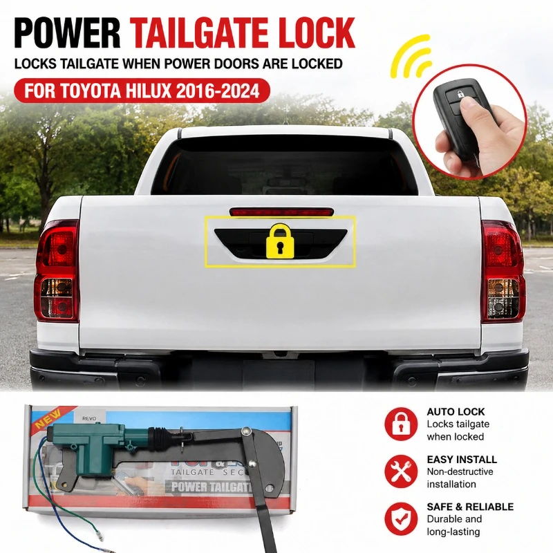 Power Tailgate Security Lock for Toyota Hilux Revo  Recco VIGO 2005-2024 | POP & LOCK | Plug & Play | Remote Tailgate Lock Kit