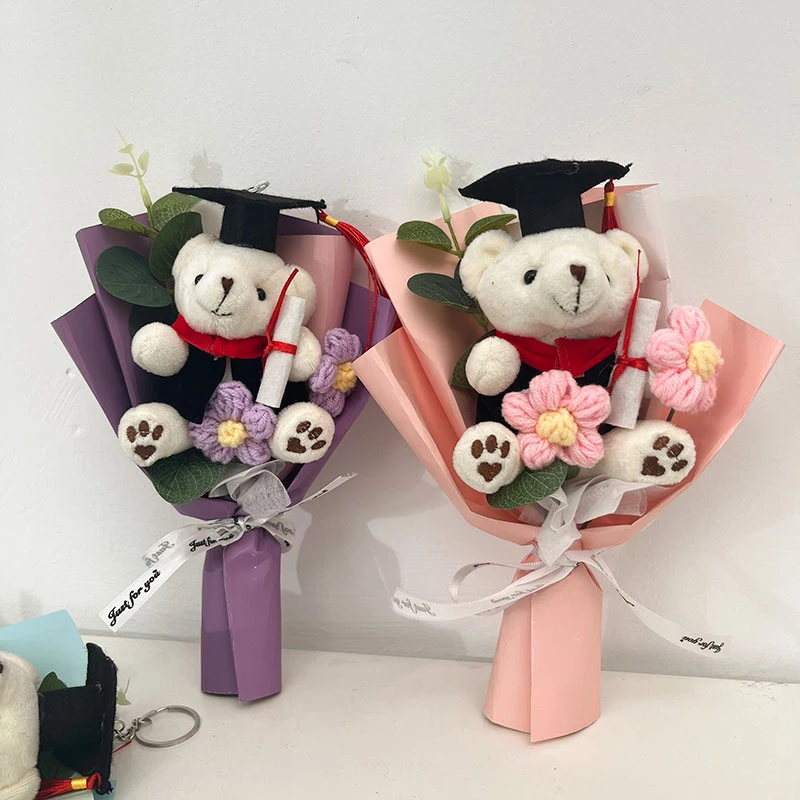 Crochet Flowers Bouquet Graduation Bouquet  Kawaii Bear Bouquet Hand Woven Graduation Gift for Teachers and Students