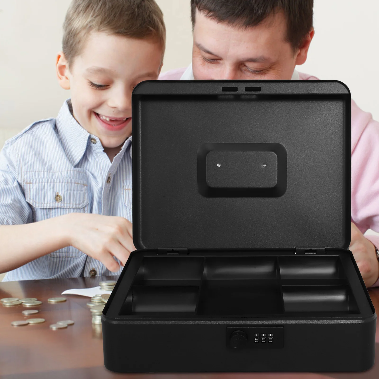 Heavy Duty Cash Box Lockable Iron Money Container for Adults Password Protected Piggy Bank Rust Resistant Surface