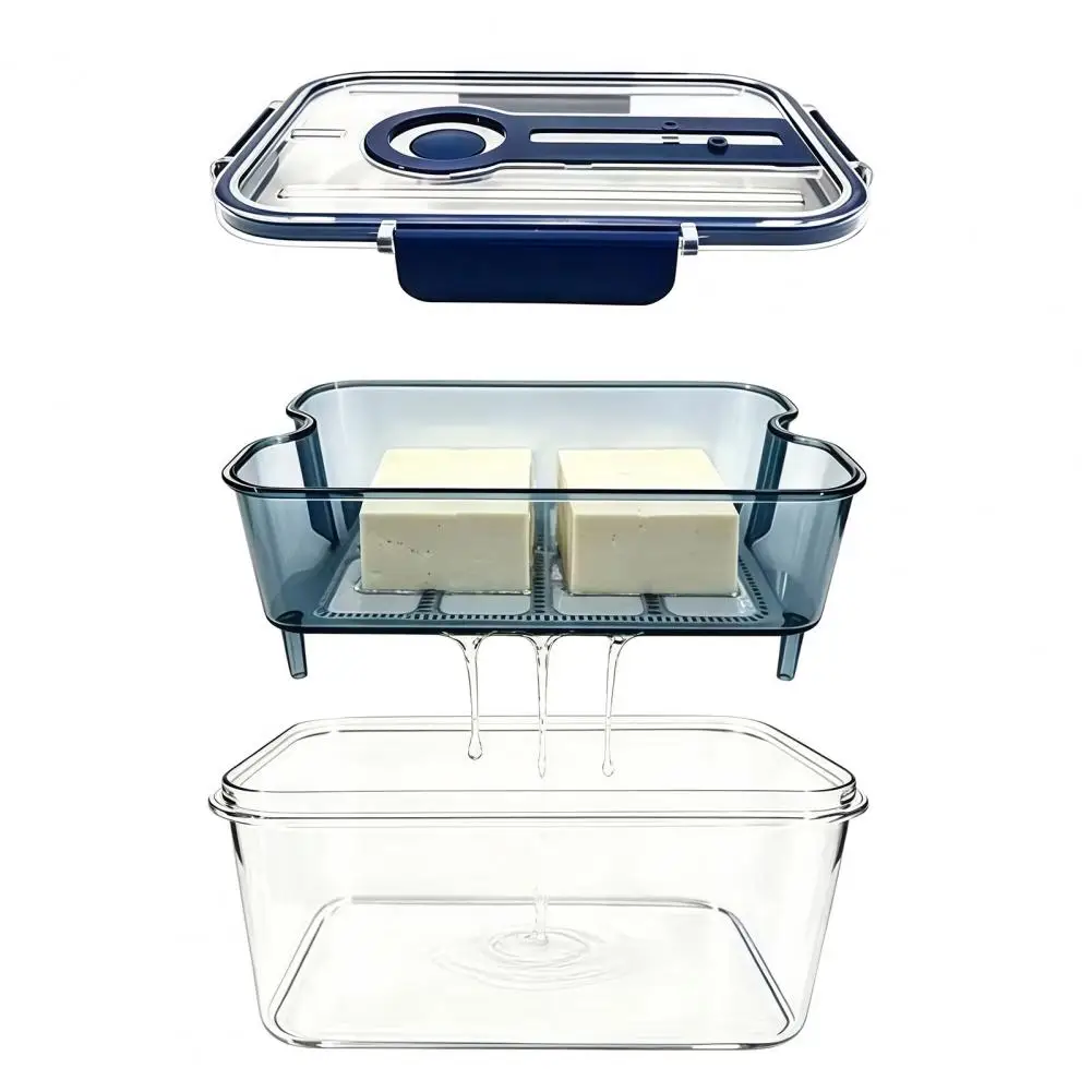 Fresh Vegetable Storage Container Refrigerator Organizer Bin Crisper Box with Mesh Drain Strainer Tofu Whey Separation Container