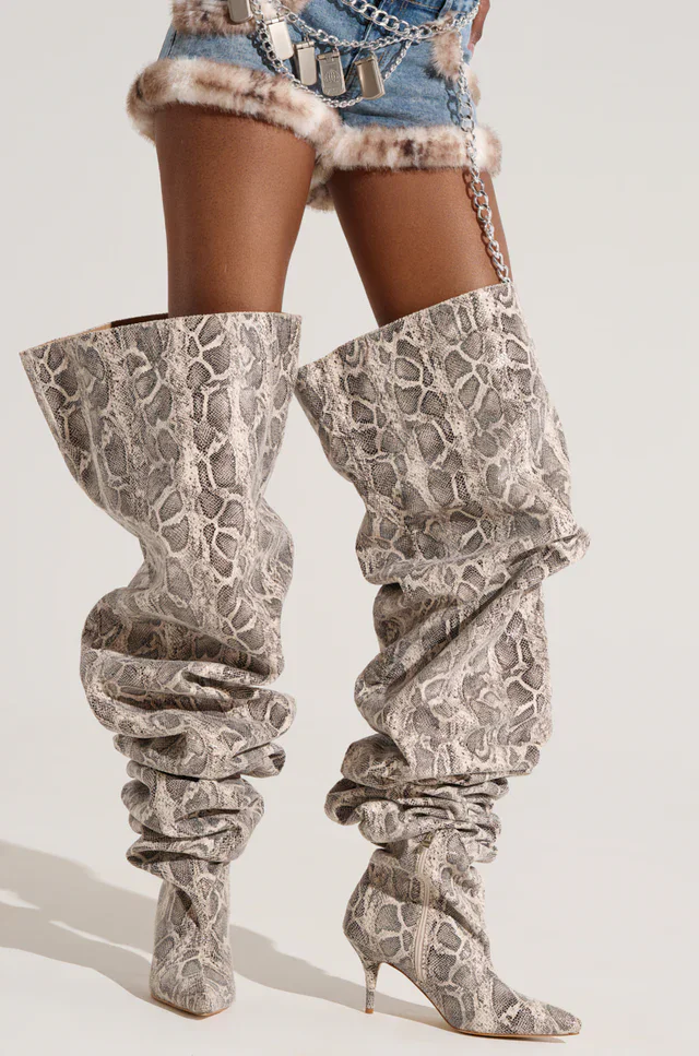 Sexy Snakeskin Women Long Boots Fashion Mixed Color Stiletto Heel Thigh High Boots Lady Over the Knee Winter Boots Big udo