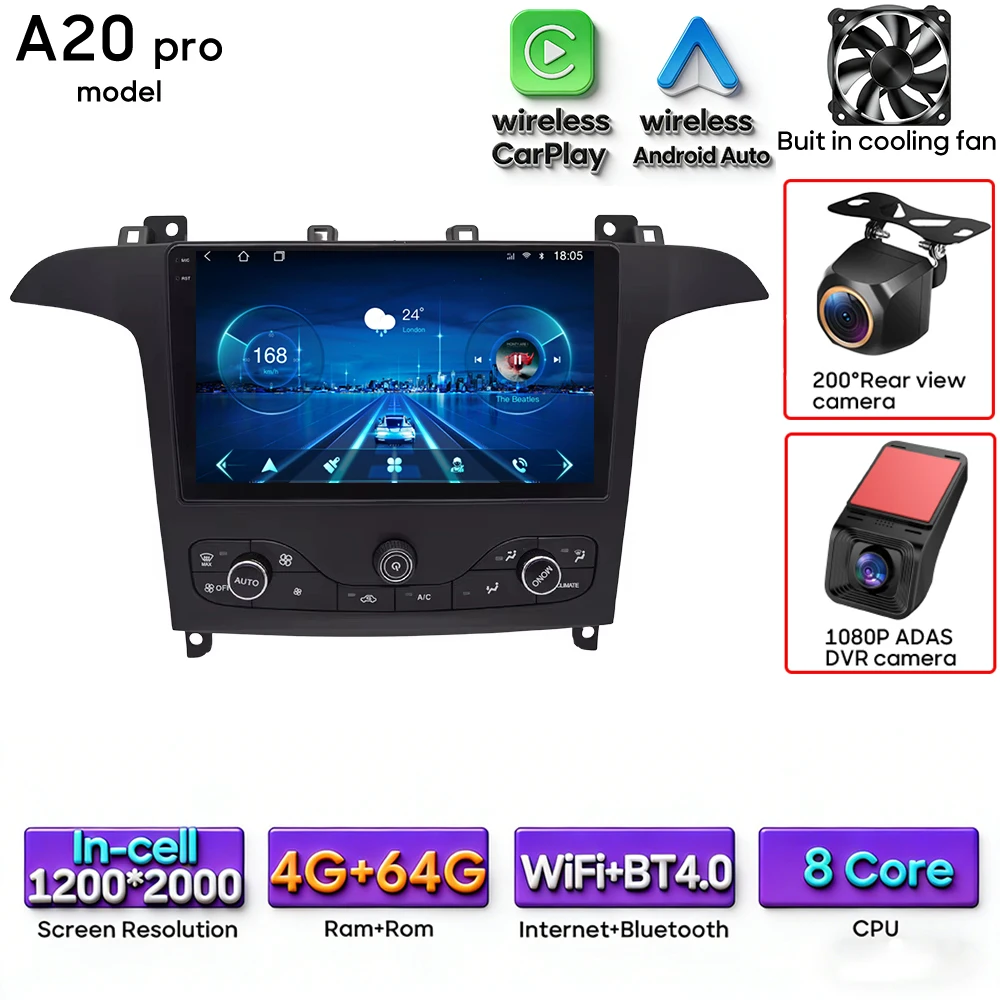 Android 16 voor Ford S-Max S-MAX 2006 - 2015 voor Ford Galaxy 2014 Auto Multimedia Speler Carplay Radio Video Navigatie GPS 2din