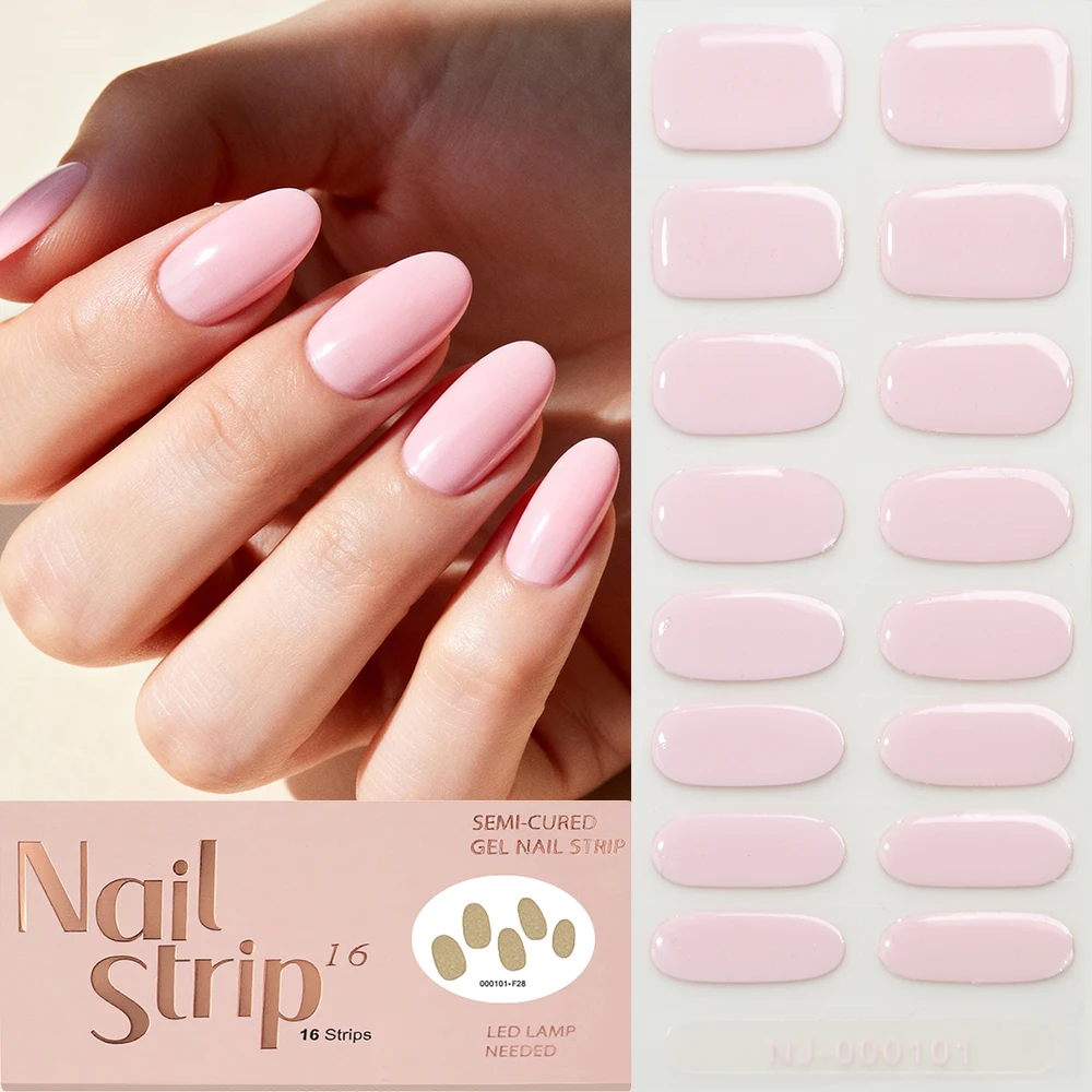16 punte adesivi per unghie in gel semicurato rosa chiaro copertura completa adesivo in gel adesivo per unghie involucri per unghie in gel impermeabile a lunga durata