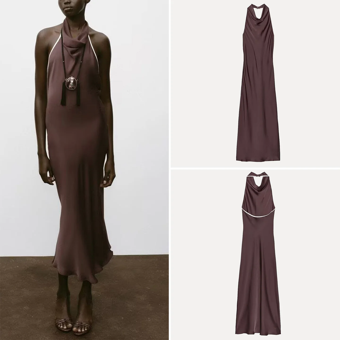 Midi satén de seda Dr con adorno de encaje mujer Sle otoño 2025 nueva llegada Z marca Casual uso diario origen chino